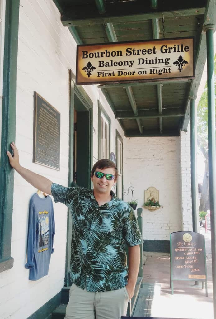 Brett standing in front of the Bourbon Street Grille in Dahlonega, Ga.