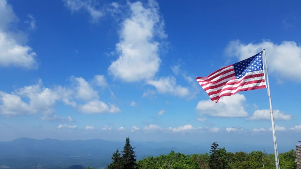 Looking out from Brasstown Bald at the view of the American Flag and the surrounding areas