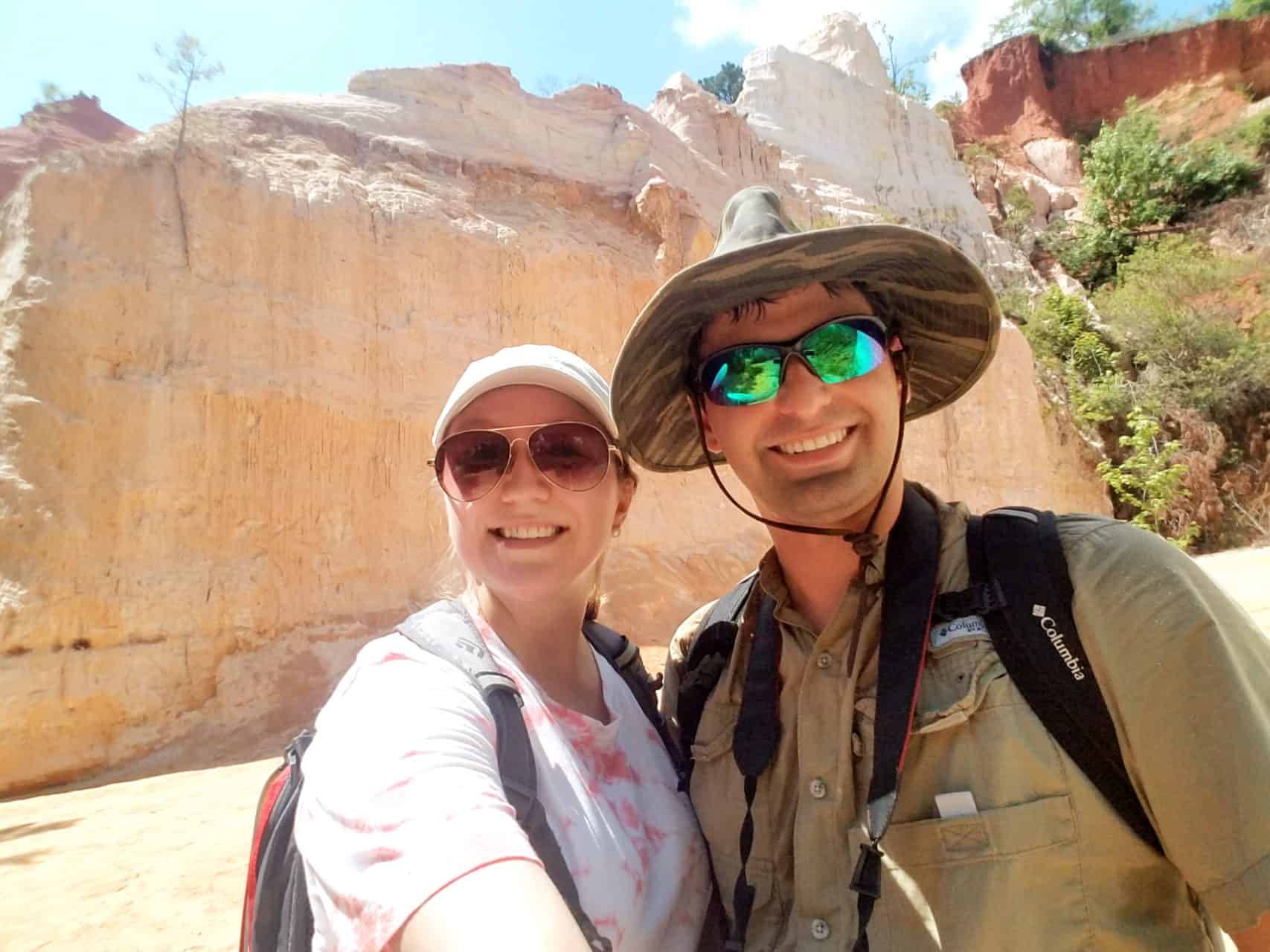 My husband and I hiking at Providence Canyon State Park. 