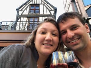 Brett and I enjoying a glass of wine in Rouen France