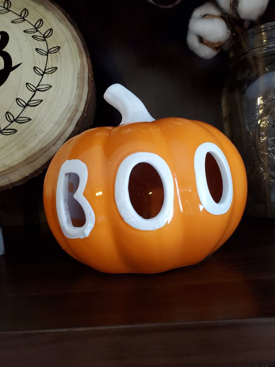 Boo- Orange White Pumpkin from Target- Fall Decor- Lights Up