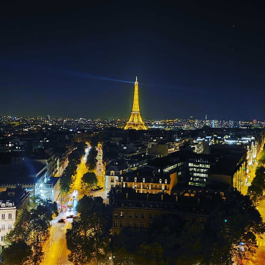 Night Time Paris Scene- Eiffel Tower Lit Up -Paris Cityscape